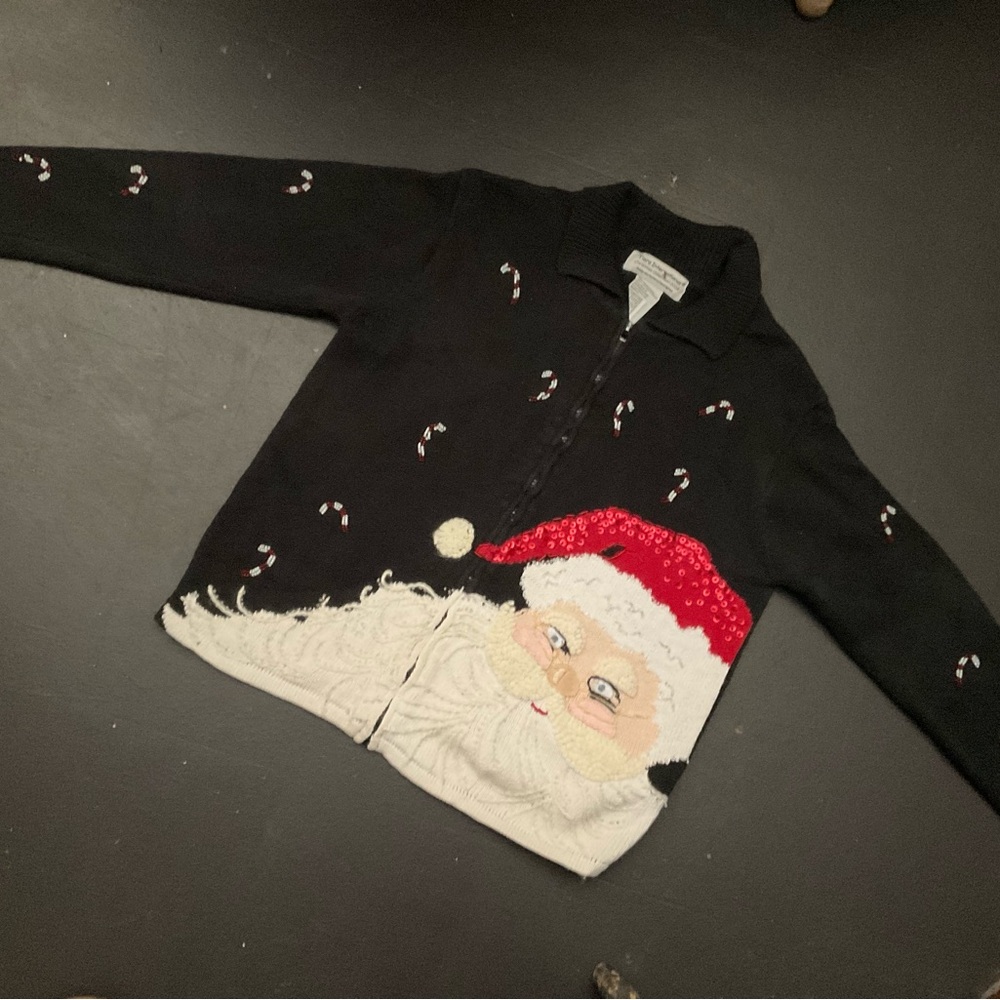 Black Santa Sweater with Candy Cane Design